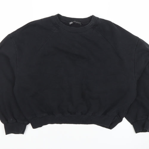 ZARA Women Black Cotton Blend Pullover Sweatshirt Size 8