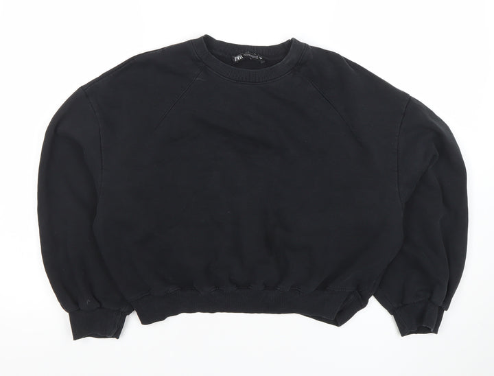 ZARA Women Black Cotton Blend Pullover Sweatshirt Size 8