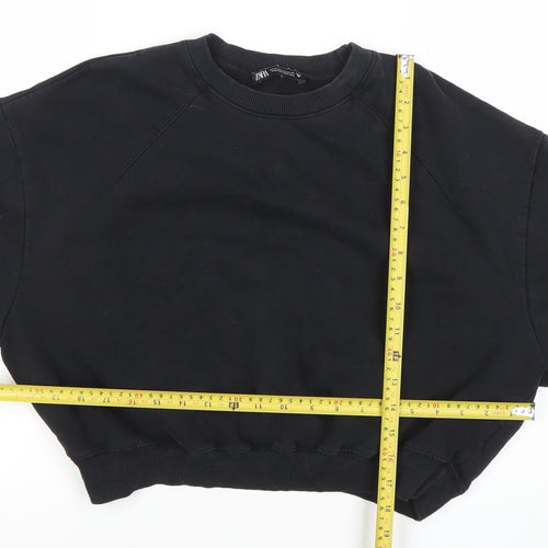 ZARA Women Black Cotton Blend Pullover Sweatshirt Size 8