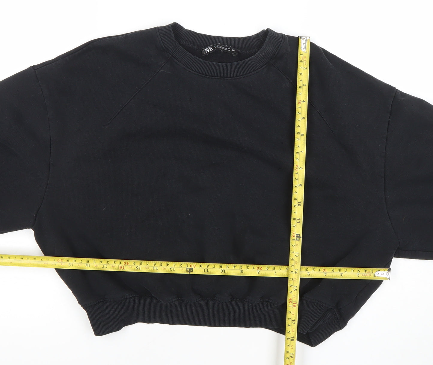 ZARA Women Black Cotton Blend Pullover Sweatshirt Size 8