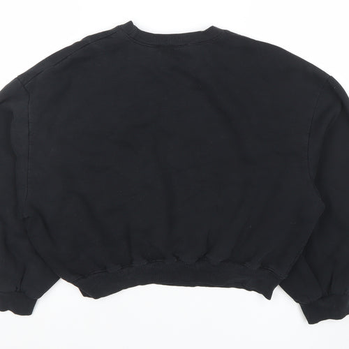 ZARA Women Black Cotton Blend Pullover Sweatshirt Size 8