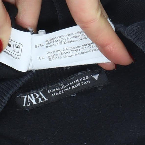 ZARA Women Black Cotton Blend Pullover Sweatshirt Size 8