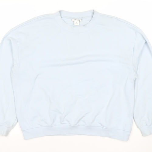 Monki Women Light Blue Cotton Blend Crew Neck Sweatshirt M