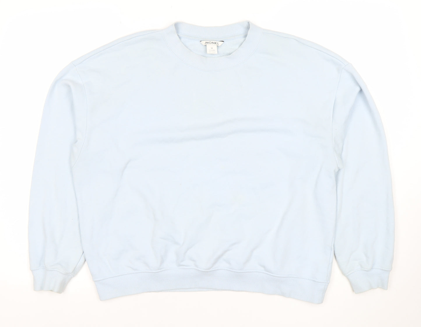 Monki Women Light Blue Cotton Blend Crew Neck Sweatshirt M