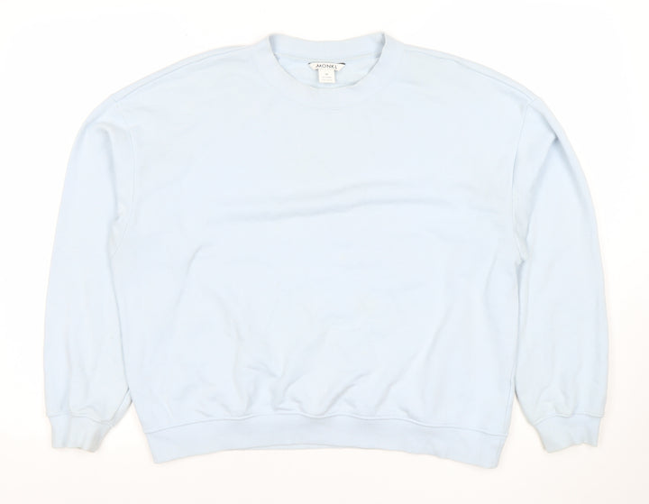 Monki Women Light Blue Cotton Blend Crew Neck Sweatshirt M