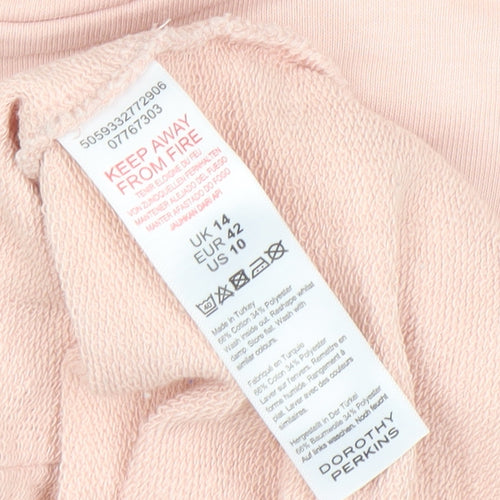 Dorothy Perkins Womens Pink Longline Hoodie Dress UK 14 Cotton Blend