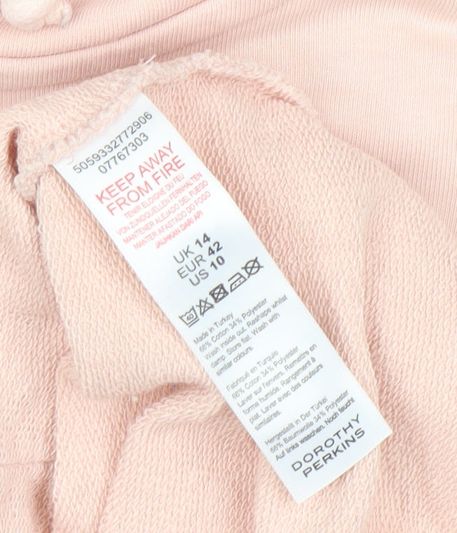Dorothy Perkins Womens Pink Longline Hoodie Dress UK 14 Cotton Blend