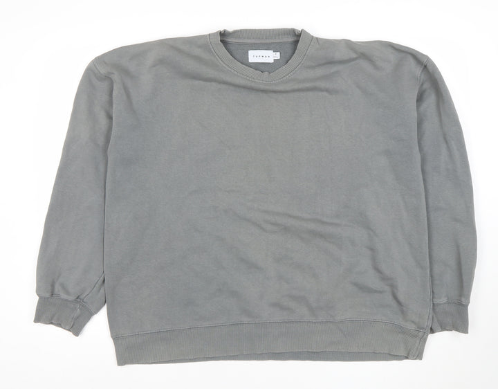 Topman Men's Grey Pullover Sweatshirt Size M Crew Neck Fleece Cotton Blend