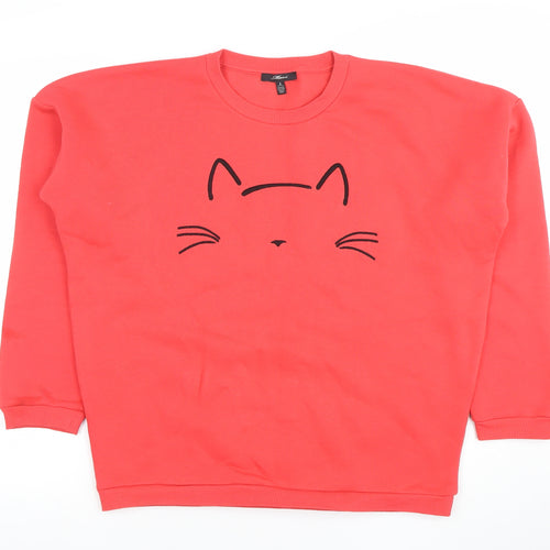 Mavi Women’s Red Cat Print Pullover Sweatshirt Size S Cotton Blend