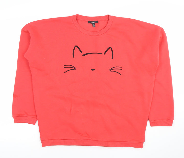 Mavi Women’s Red Cat Print Pullover Sweatshirt Size S Cotton Blend