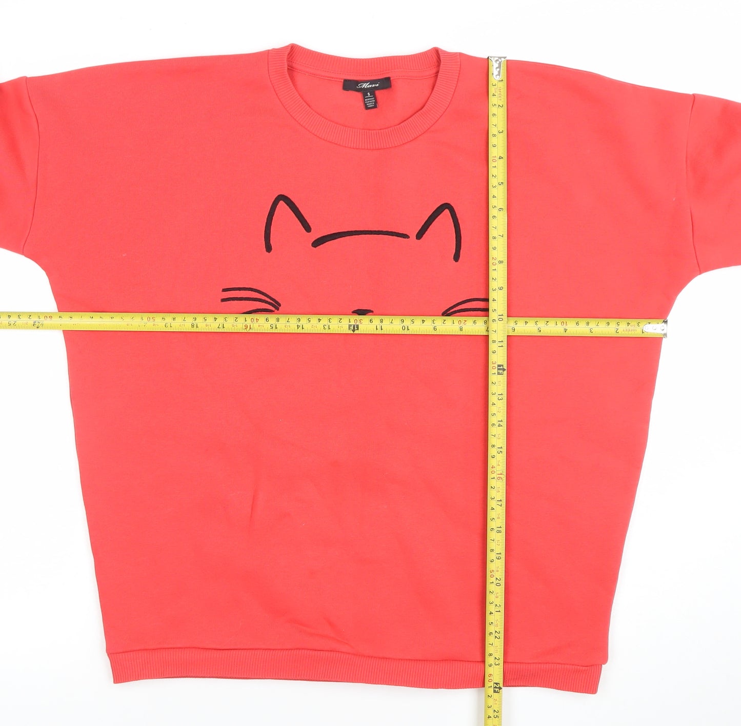 Mavi Women’s Red Cat Print Pullover Sweatshirt Size S Cotton Blend