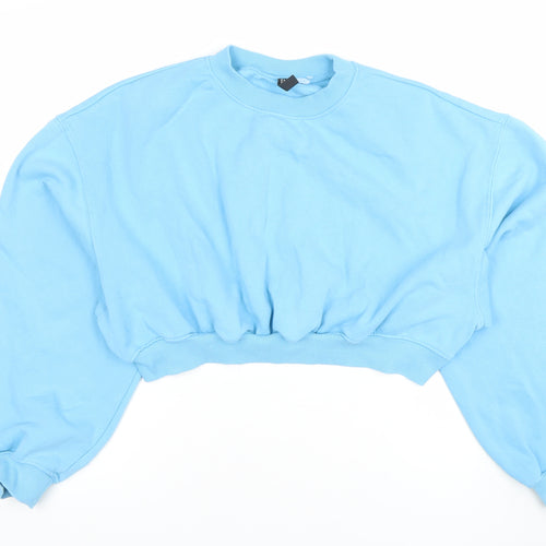 H&M Divided Women Blue Cropped Pullover Sweatshirt Size L
