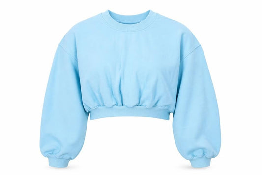 Front view of H&M Divided Women Blue Cropped Pullover Sweatshirt, size L