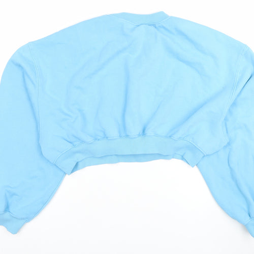 H&M Divided Women Blue Cropped Pullover Sweatshirt Size L