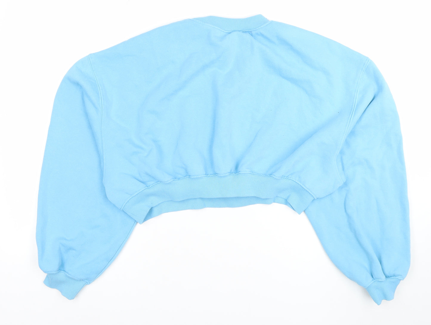 H&M Divided Women Blue Cropped Pullover Sweatshirt Size L