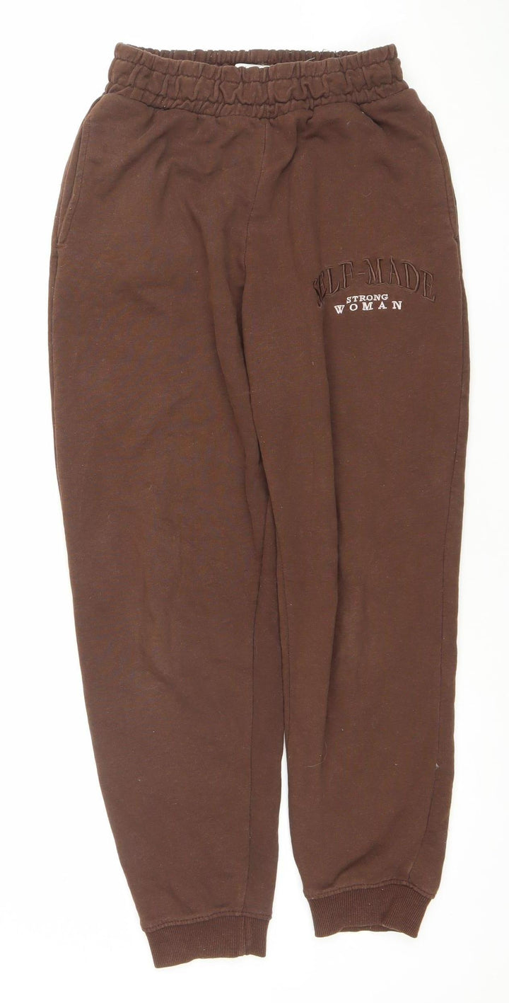 Bershka Women Brown Jogger Sweatpants S Cotton Blend Fleece