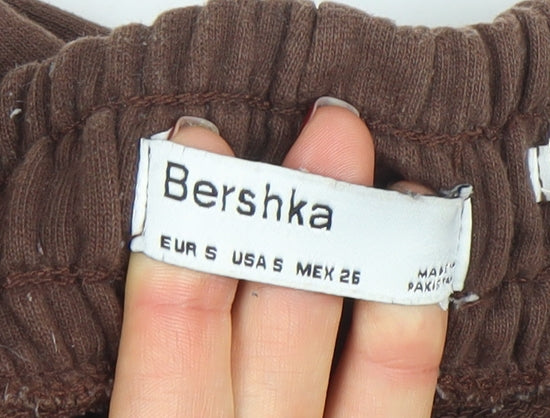 Bershka Women Brown Jogger Sweatpants S Cotton Blend Fleece
