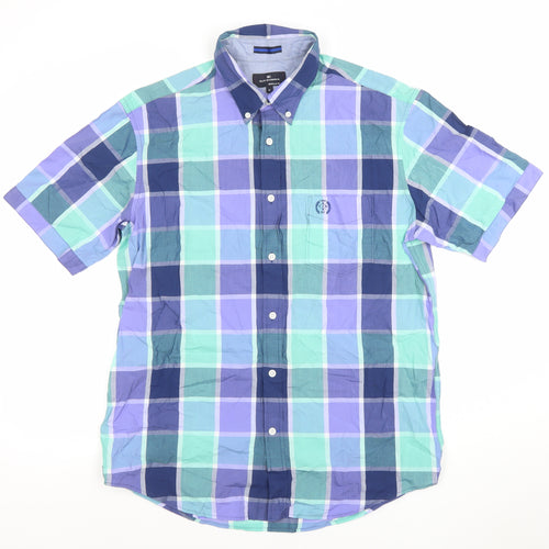 Blue Harbour Men's Blue Multicoloured Check Cotton Short Sleeve Shirt M