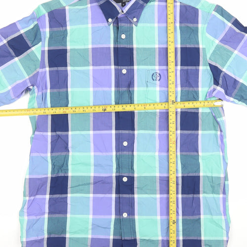 Blue Harbour Men's Blue Multicoloured Check Cotton Short Sleeve Shirt M