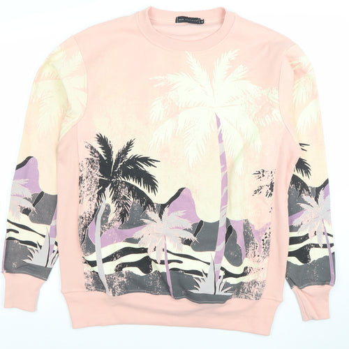 BAW Clothing Men's Pink Tropical Graphic Pullover Sweatshirt M