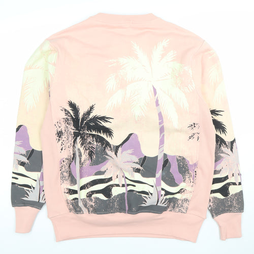 BAW Clothing Men's Pink Tropical Graphic Pullover Sweatshirt M