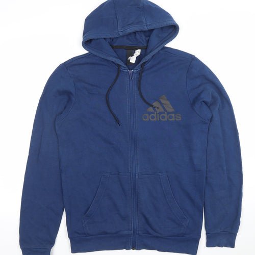 Adidas Men's Blue Full Zip Hoodie Size M Sports Cotton Blend