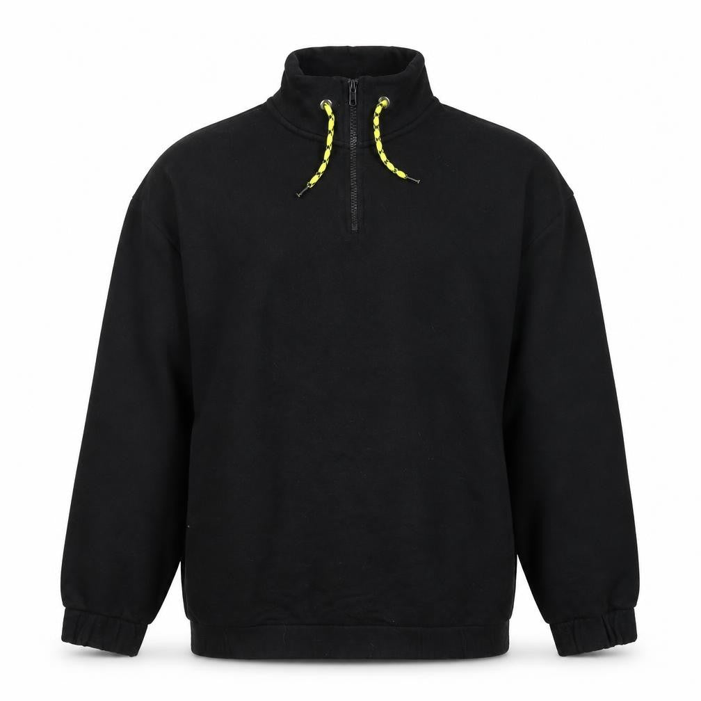 Front view of ASOS DESIGN Men’s Black Fleece 1/4 Zip Pullover Sweatshirt, size L