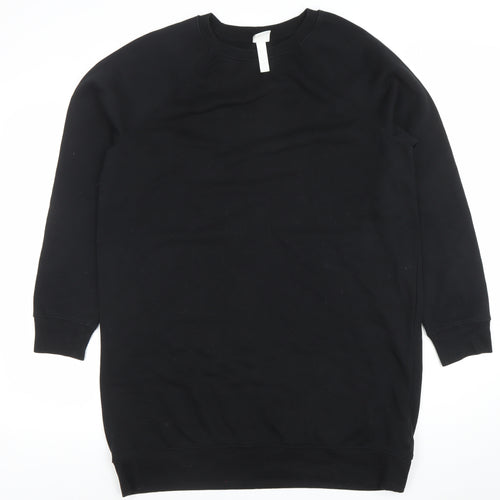H&M Women’s Black Pullover Sweatshirt Dress Size S Crew Neck Cotton Blend