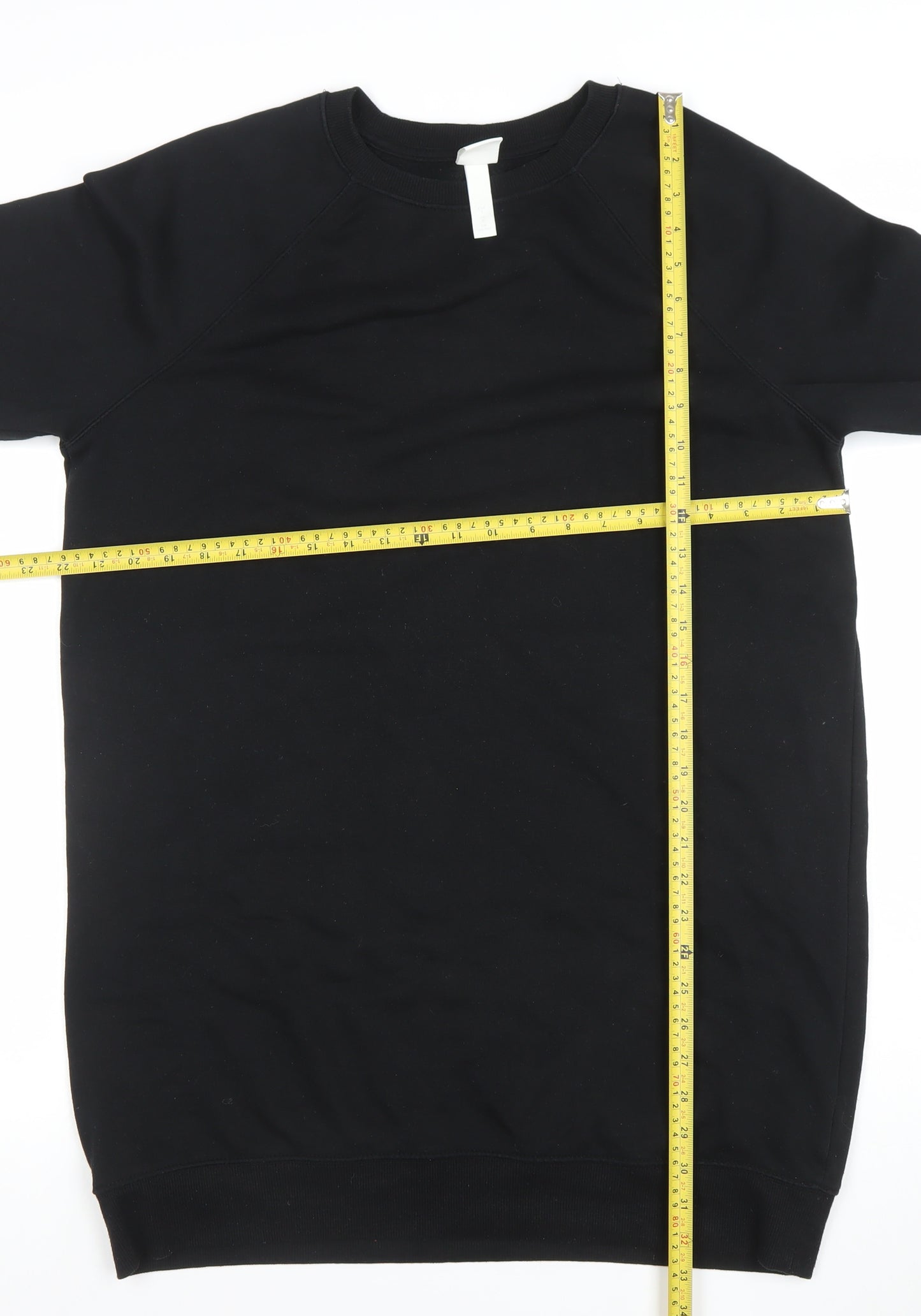 H&M Women’s Black Pullover Sweatshirt Dress Size S Crew Neck Cotton Blend