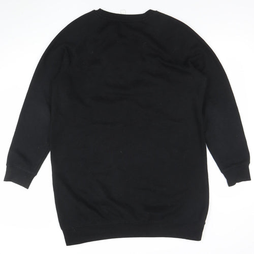 H&M Women’s Black Pullover Sweatshirt Dress Size S Crew Neck Cotton Blend