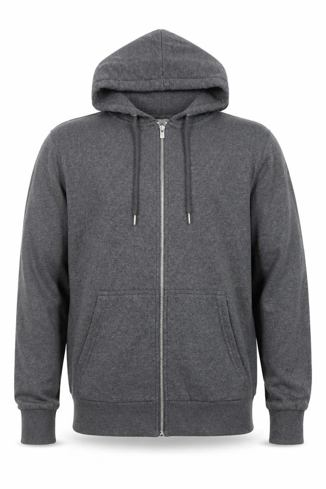 Front view of Dunnes Men’s Grey Full Zip Hoodie Medium Regular Fit