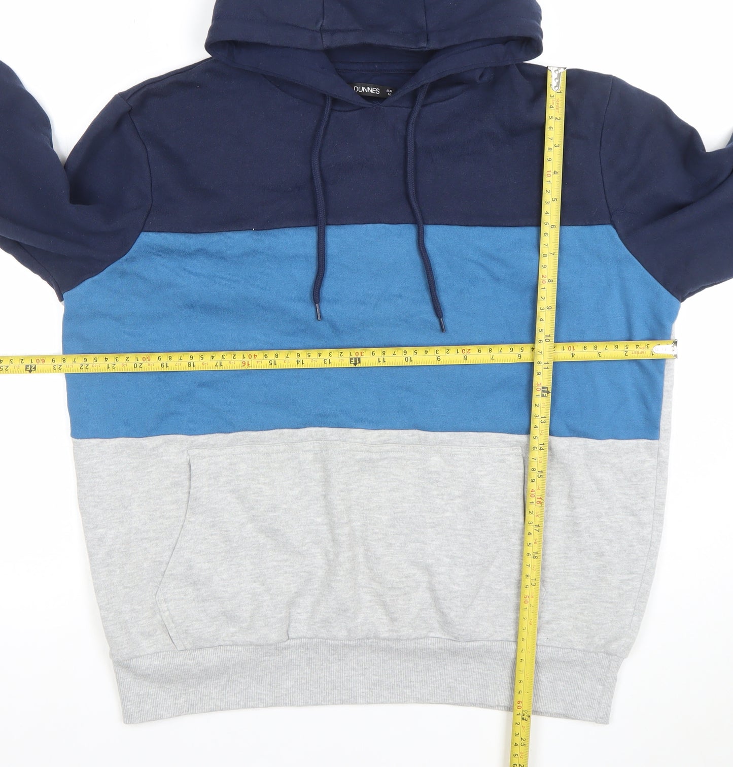 Dunnes Mens Blue Colour Block Pullover Hoodie Size M