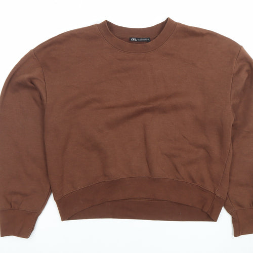 Zara Women Brown Size S Crew Neck Pullover Sweatshirt