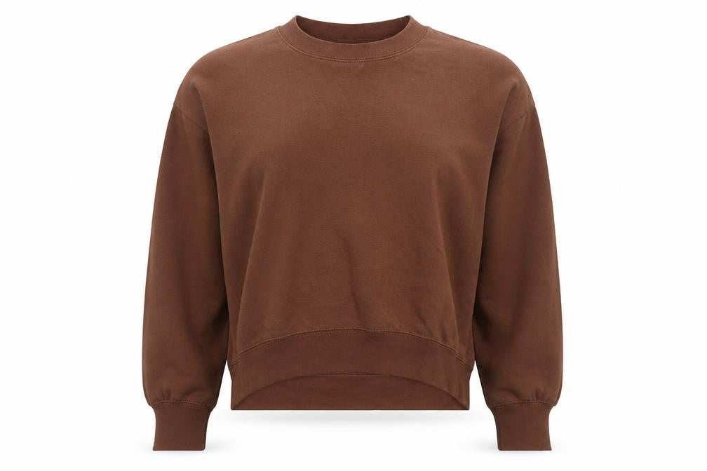 Front view of Zara Women Brown, size S, Crew Neck Pullover Sweatshirt