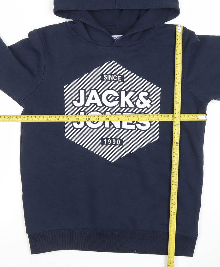 Jack & Jones Boys Navy Pullover Hoodie Size 164 Logo Print Cotton Blend