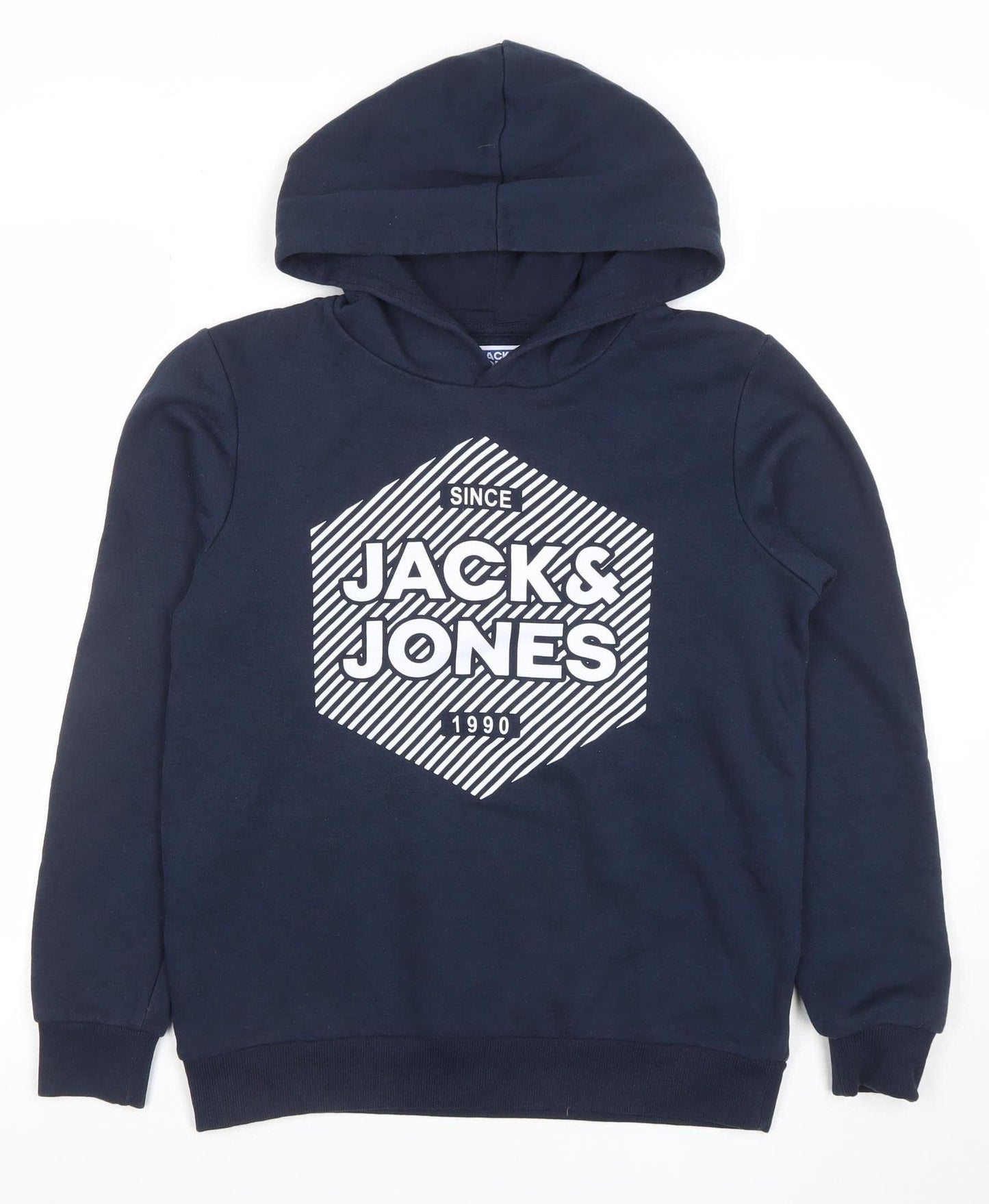 Jack & Jones Boys Navy Pullover Hoodie Size 164 Logo Print Cotton Blend