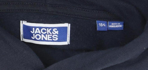 Jack & Jones Boys Navy Pullover Hoodie Size 164 Logo Print Cotton Blend