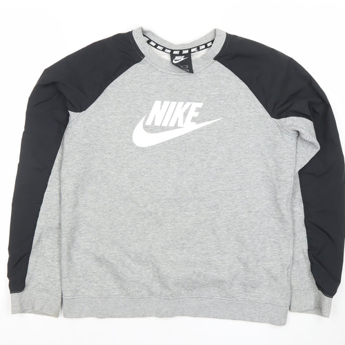 Nike Boys Grey & Black Crew Neck Sweatshirt XL Graphic Print Pullover