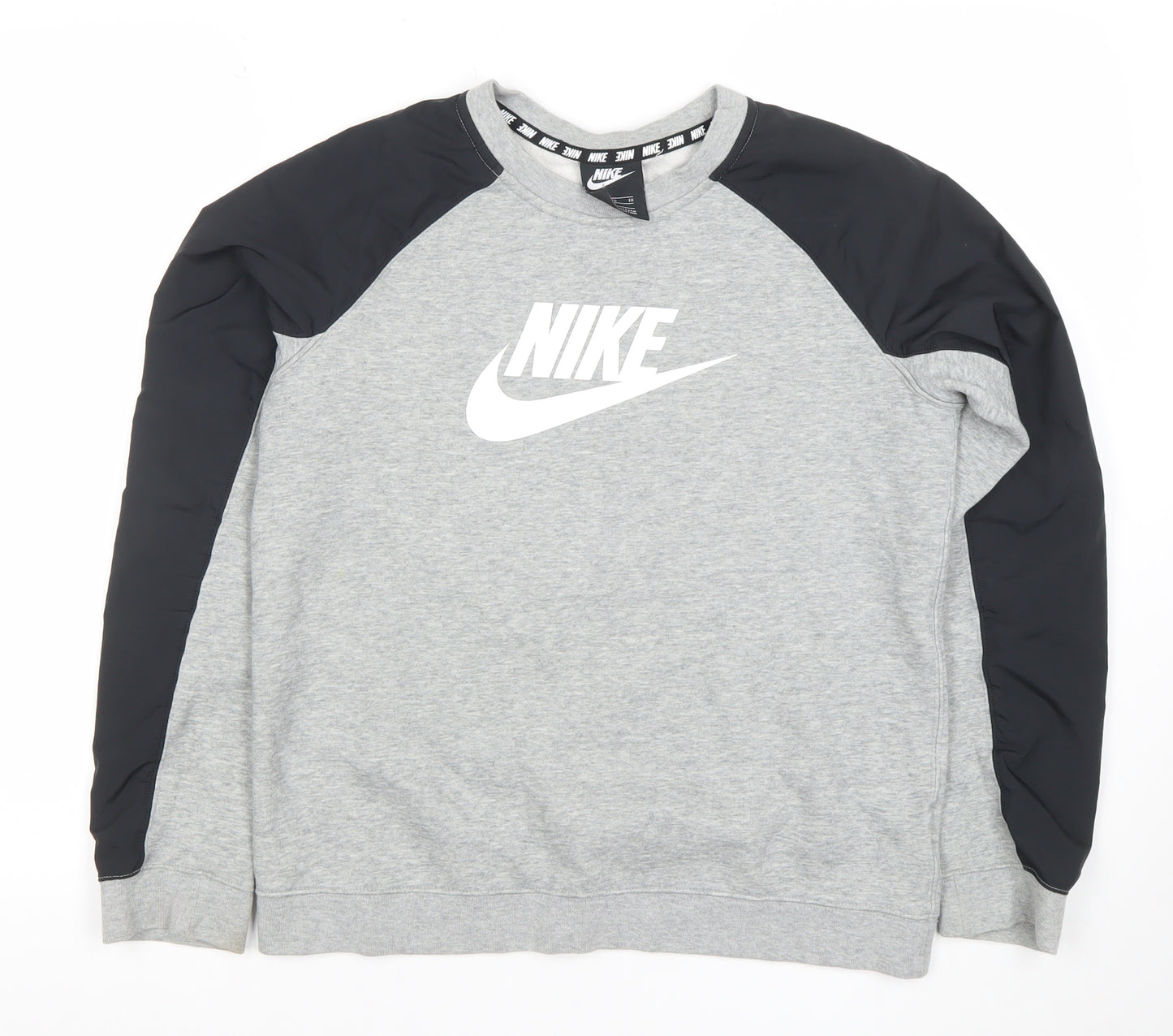 Nike Boys Grey & Black Crew Neck Sweatshirt XL Graphic Print Pullover