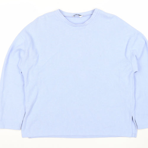Stradivarius Women Blue Small Crew Neck Long Sleeve Pullover Sweatshirt
