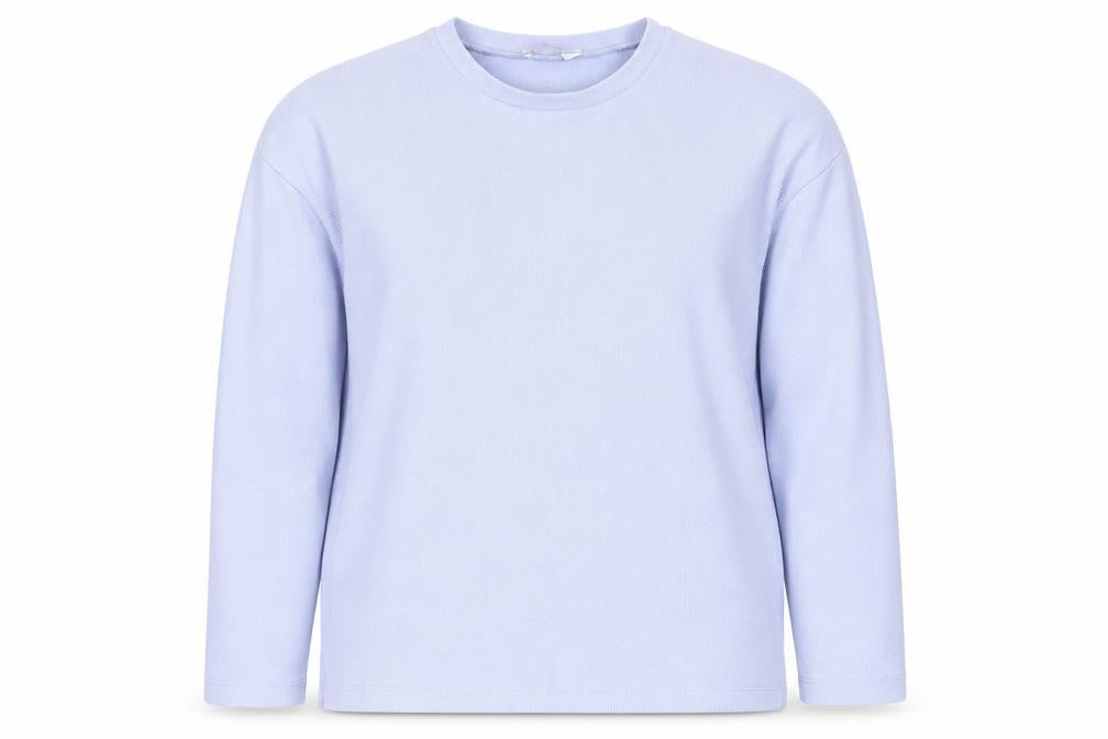 Front view of Stradivarius Women Blue Small Crew Neck Long Sleeve Pullover Sweatshirt
