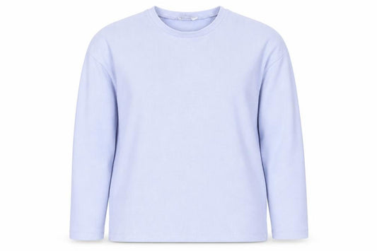 Front view of Stradivarius Women Blue Small Crew Neck Long Sleeve Pullover Sweatshirt