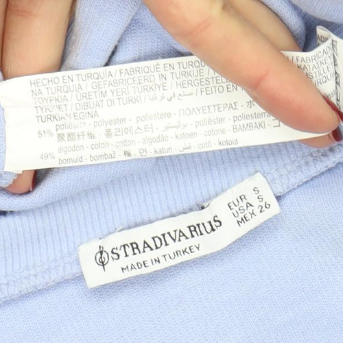 Stradivarius Women Blue Small Crew Neck Long Sleeve Pullover Sweatshirt