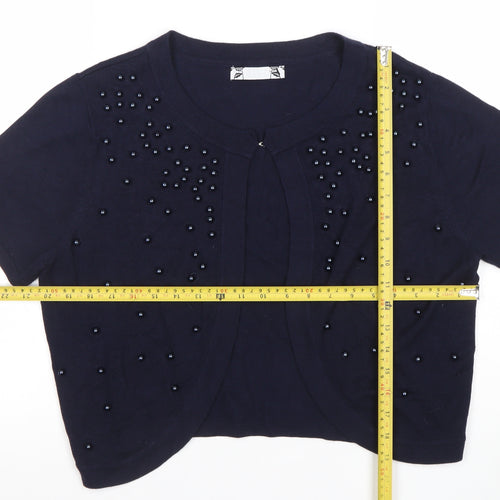 Joanna Hope Womens Blue Beaded Short Sleeve Knit Cardigan Size 14
