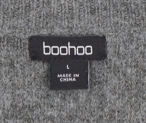 Boohoo Women Grey L V-Neck Rib Knit Button Cardigan Jumper
