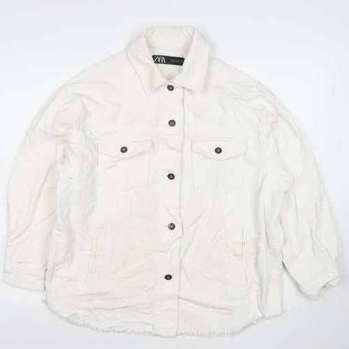 Zara Women Ivory Corduroy Button-Up Jacket Size S Relaxed Fit