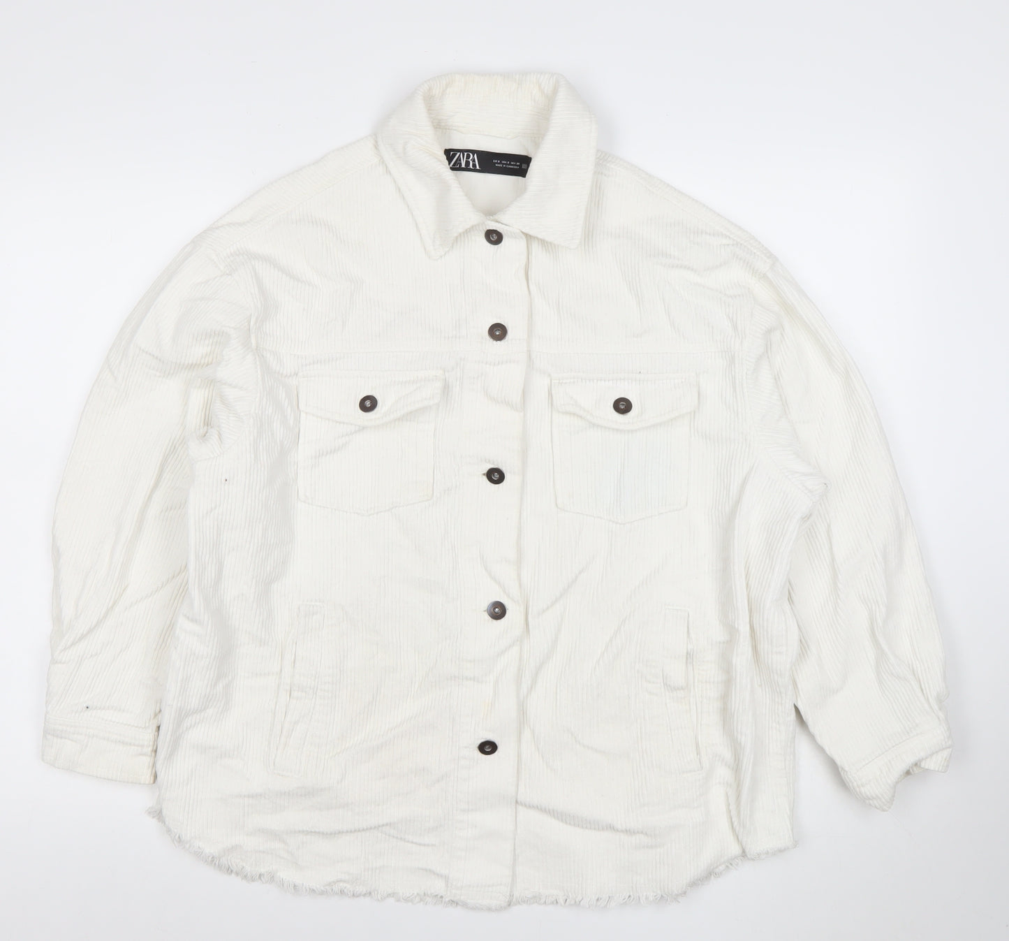 Zara Women Ivory Corduroy Button-Up Jacket Size S Relaxed Fit