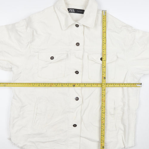 Zara Women Ivory Corduroy Button-Up Jacket Size S Relaxed Fit