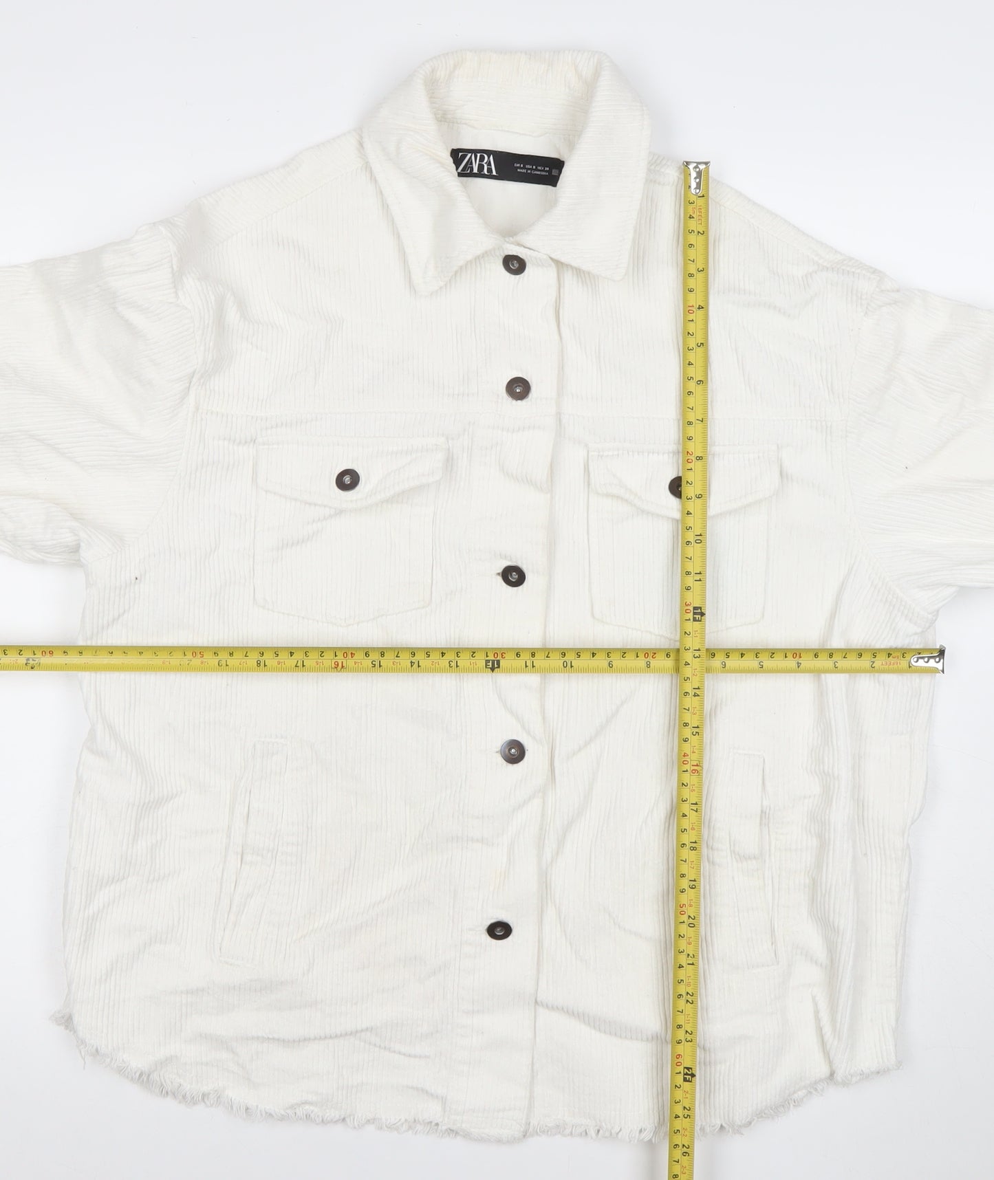 Zara Women Ivory Corduroy Button-Up Jacket Size S Relaxed Fit