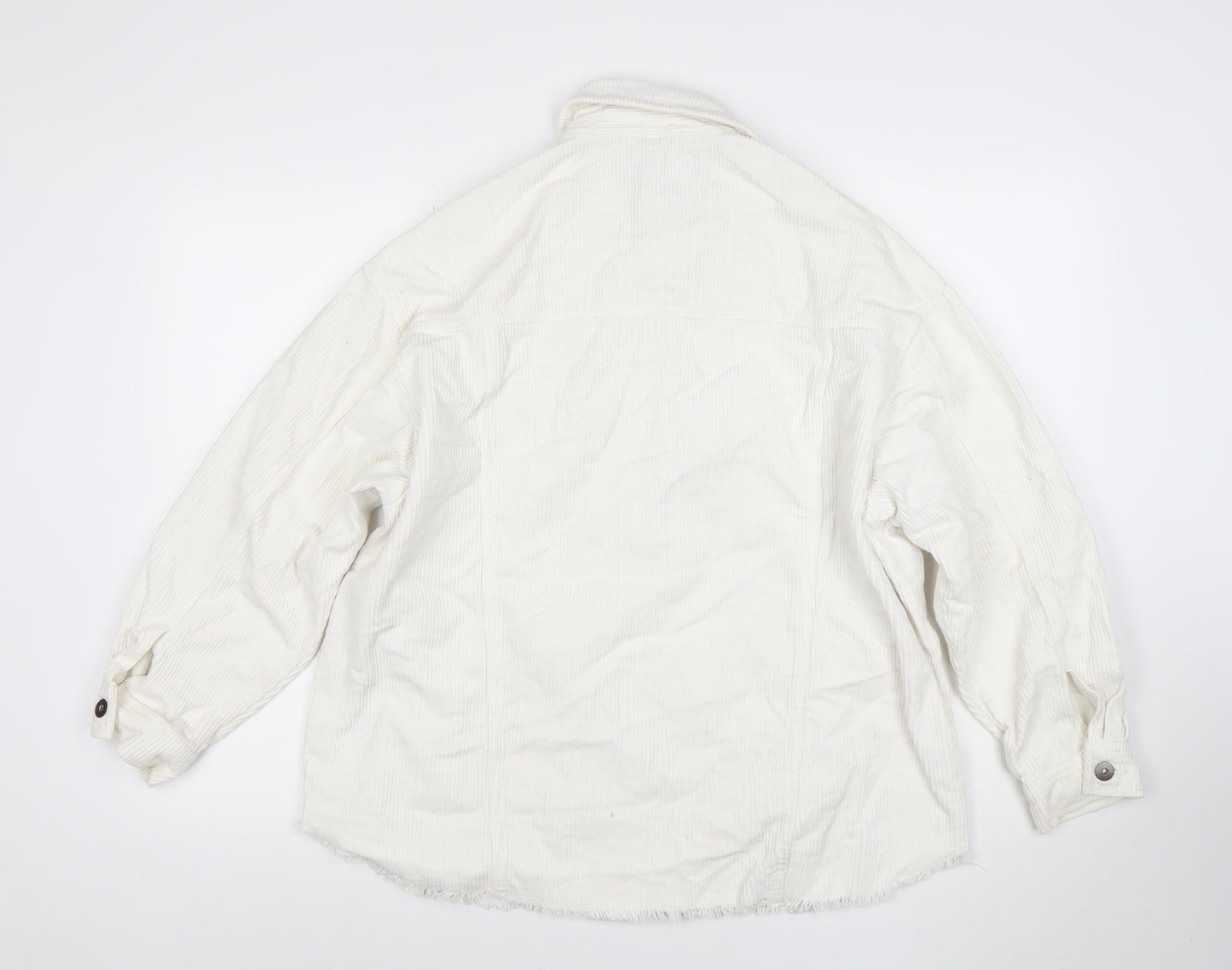 Zara Women Ivory Corduroy Button-Up Jacket Size S Relaxed Fit